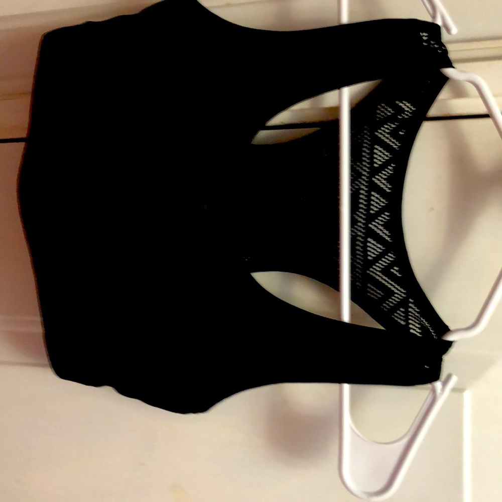 Zyia Active Neon Black Crochet Racerback Bomber Sports Bra—gently used condition